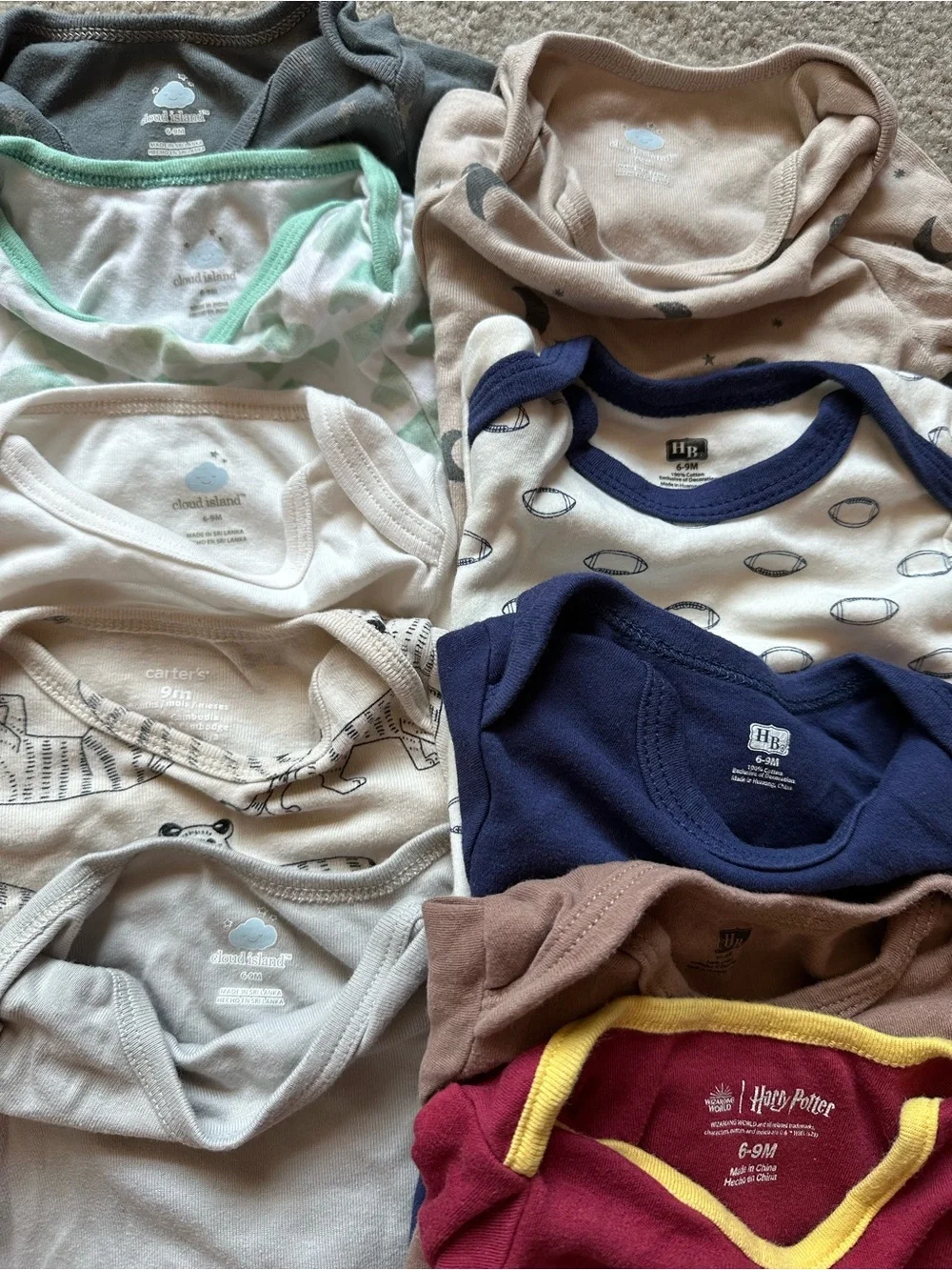 Mixed brands 10 piece baby boy long sleeve bodysuit lot Size: 6-9 months